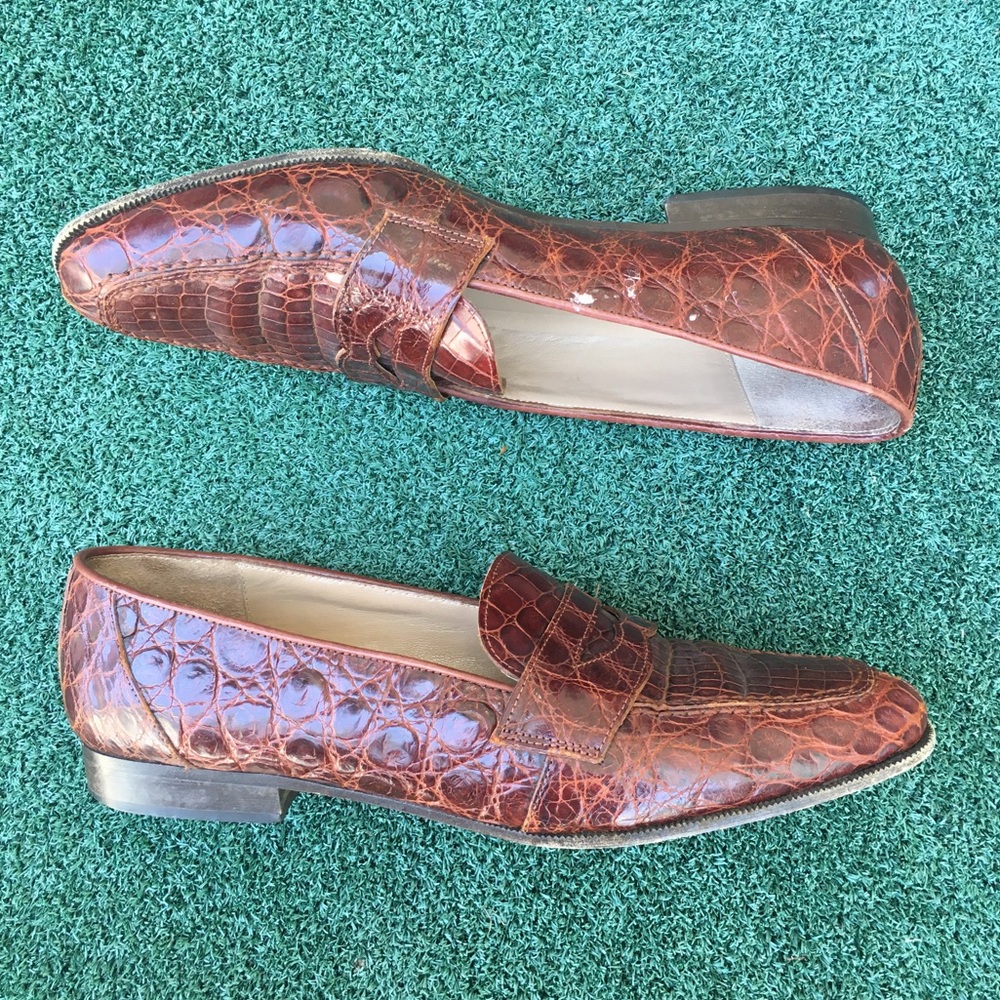 Sesto Meucci Vintage Crocodile Leather Loafer Luggage 9.5 - Picture 13 of 16